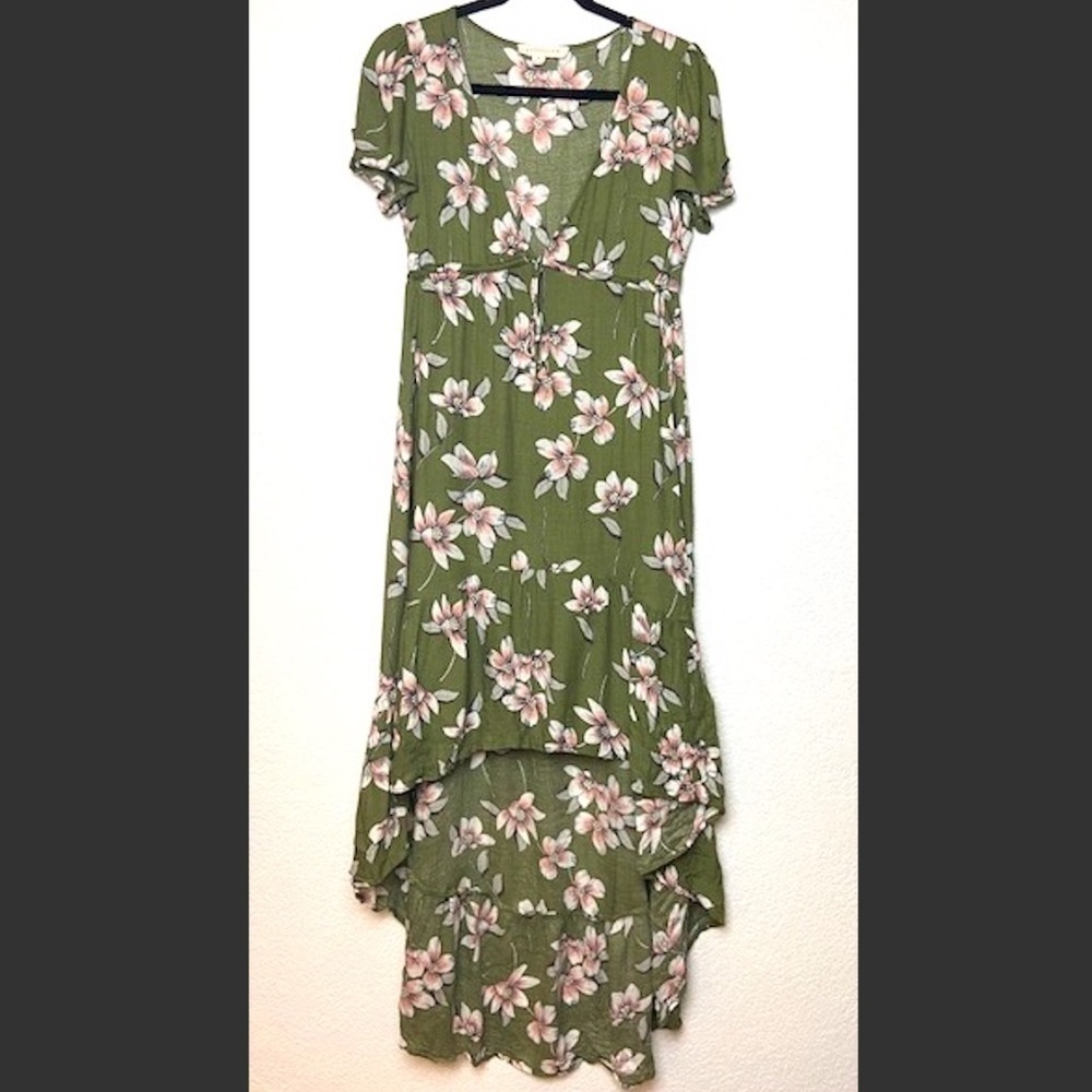 LOVESTITCH Green Floral High Low V-Neck Dress Sm